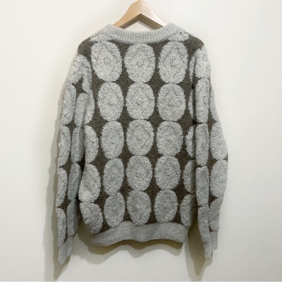 Zara Wool Blend Sweater Size Large Boucle Knit Circle Print Oversized Grey Brown - Picture 3 of 12